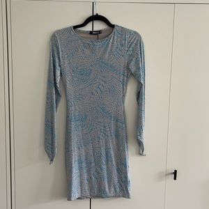 Blue croc effect slinky mini dress